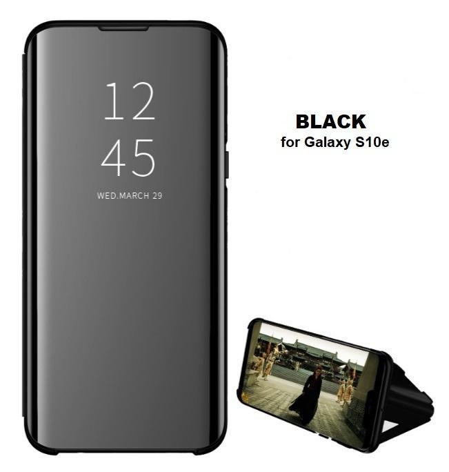 Galaxy S10e Clear View Stand Cover + Screenprotector _ Zwart, Verzenden, Nieuw, Hoesje of Tasje