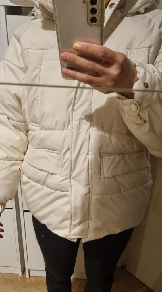 Zara oversized winterjas maat m wit champagne jas jassen, Maat 38/40 (M), Verzenden, Zo goed als nieuw, Wit