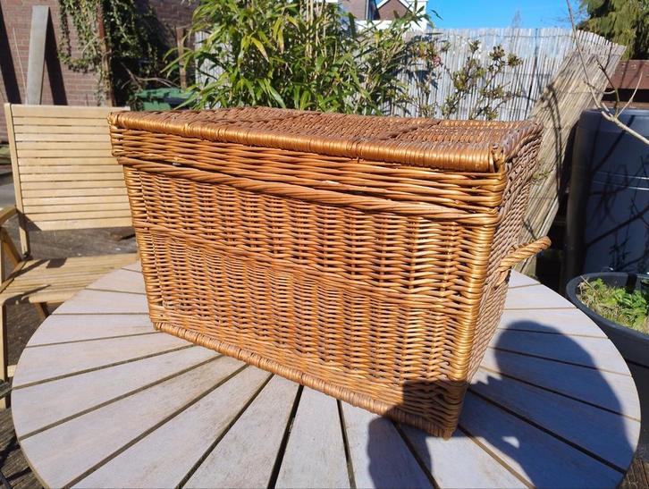 Grote rieten mand met deksel - 60x40x40 cm, Huis en Inrichting, Woonaccessoires | Schalen en Manden, Gebruikt, Mand, Rechthoekig