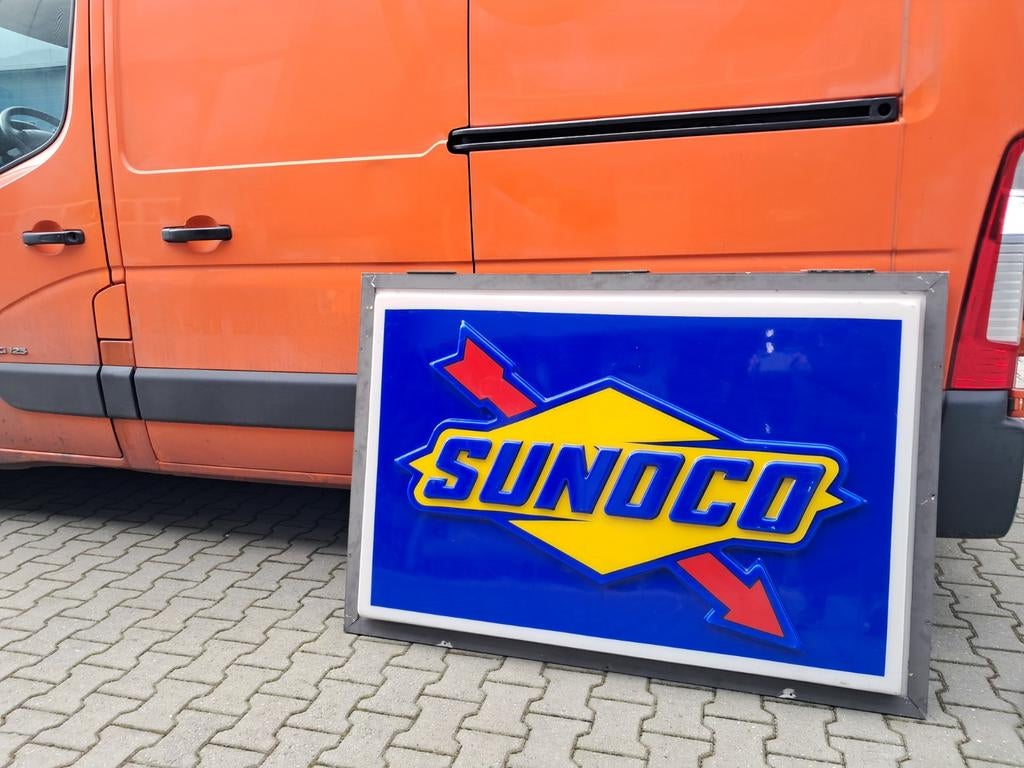 Sunoco Lichtbak plaat oud 155/105cm zeldzaam, marge factuur, Verzamelen, Merken en Reclamevoorwerpen, Gebruikt, Reclamebord, Ophalen