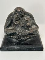 Orang Oetan met jong - verzilverde dieren - zuiver tin, Antiek en Kunst, Ophalen of Verzenden