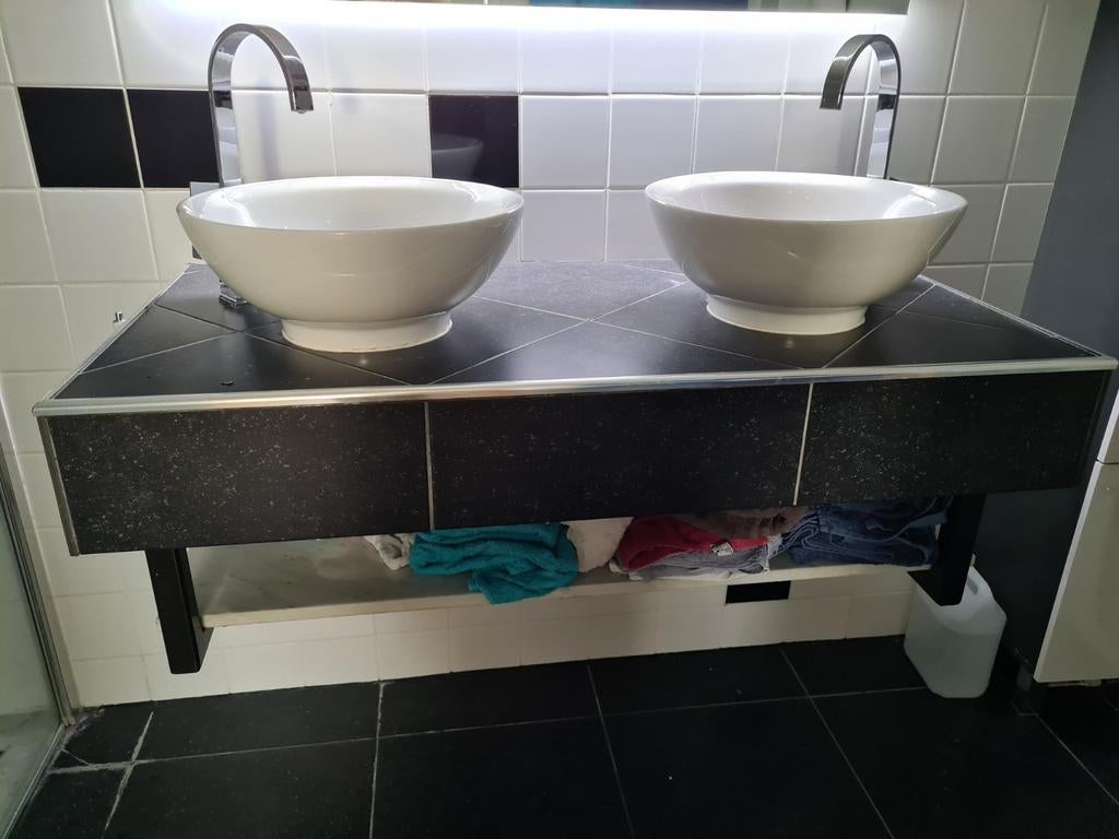 Badkamerwastafel met 2 waskommen, Ophalen, 50 tot 100 cm, Minder dan 100 cm, Wasbak of Wastafel