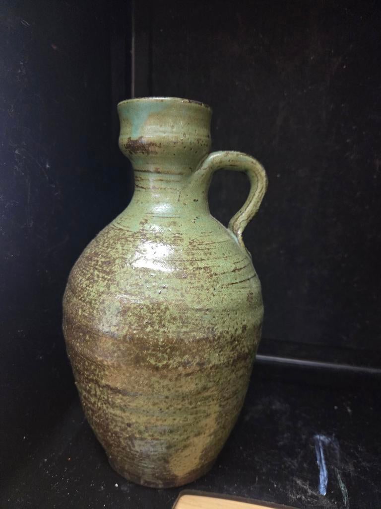 Vintage Aardewerken Kruik - Handgemaakt Groen Glazuur, Antiek en Kunst, Antiek | Vazen, Ophalen of Verzenden