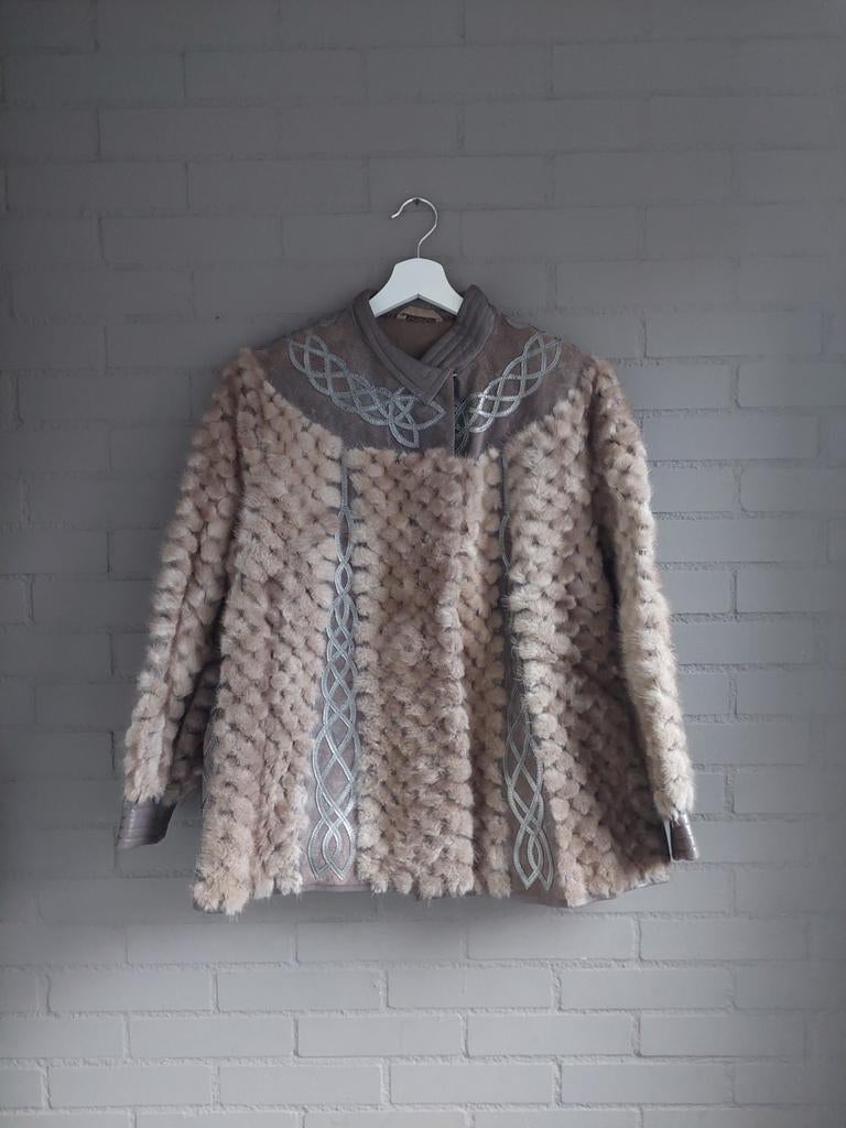 Prachtig leren jasje met bontdetails, Maat 38/40 (M), Bruin, Ophalen of Verzenden, Onbekend