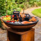 bbq Plancha Camarada Cortenstaal met wielen en houtopslag NW, Tuin en Terras, Ophalen of Verzenden, Nieuw, RJRoyal Living, Met accessoires