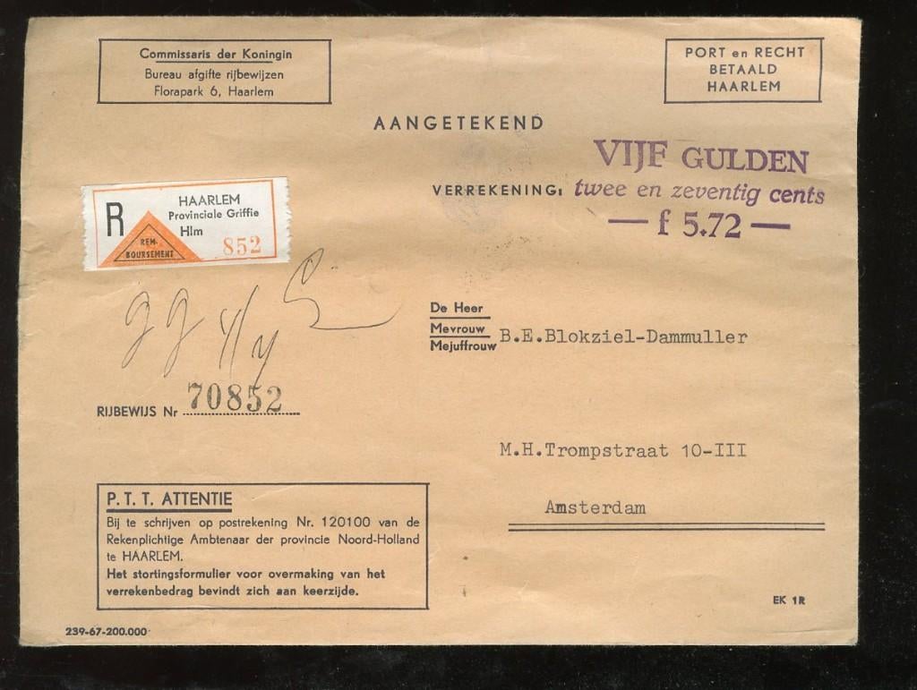 Provinciale Griffie Afgifte rijbewijzen Blokziel-dammuller, Ophalen, Gebruikt