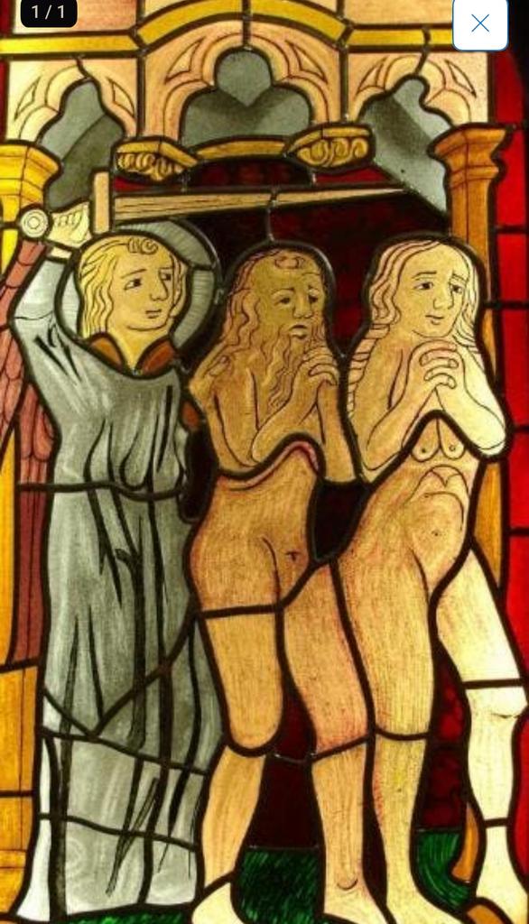 Glas in lood raam de "Verdrijving uit het Paradijs", Antiek en Kunst, Kunst | Overige Kunst, Ophalen