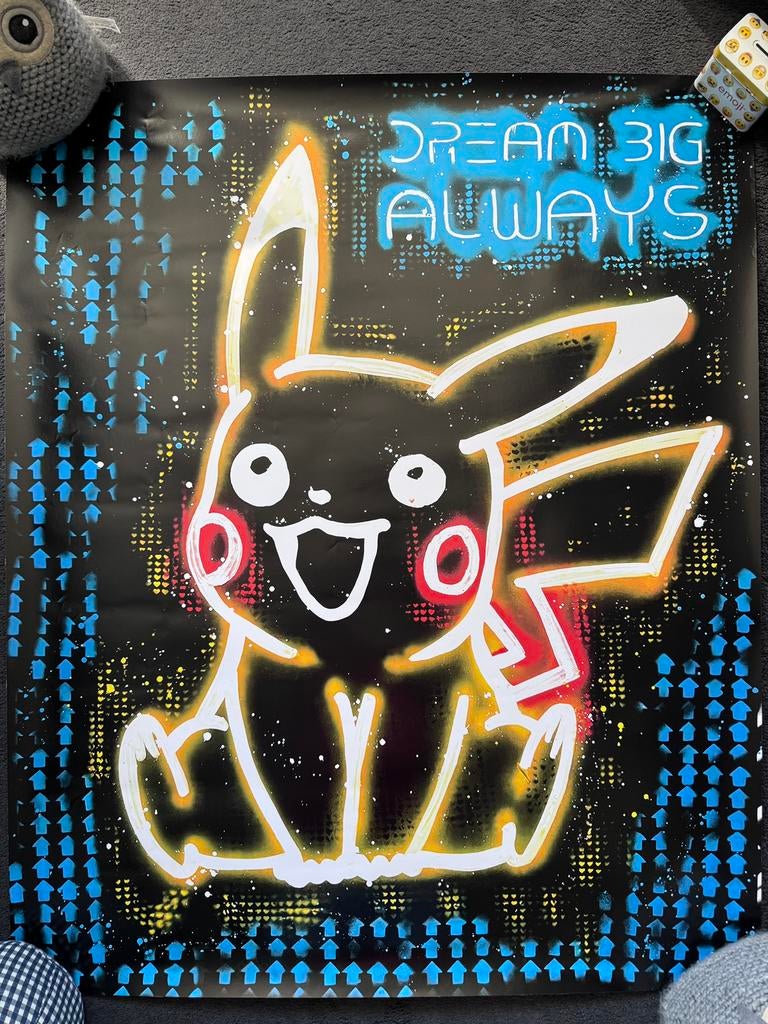 Poster Pikachu Dream Big Always, Rechthoekig Staand, Deurposter of groter, Ophalen of Verzenden, Zo goed als nieuw