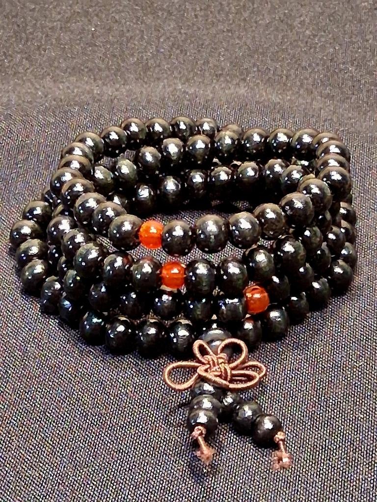 Mala gebedsketting-armband zwart 8mm, Zwart, Nieuw, Ophalen of Verzenden, Met bedels of kralen