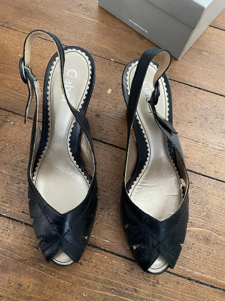 Elegante Zwarte Peeptoe Schoenen van Gabor - Zeer Goede Staa, Ophalen of Verzenden, Zo goed als nieuw, Zwart, Pumps