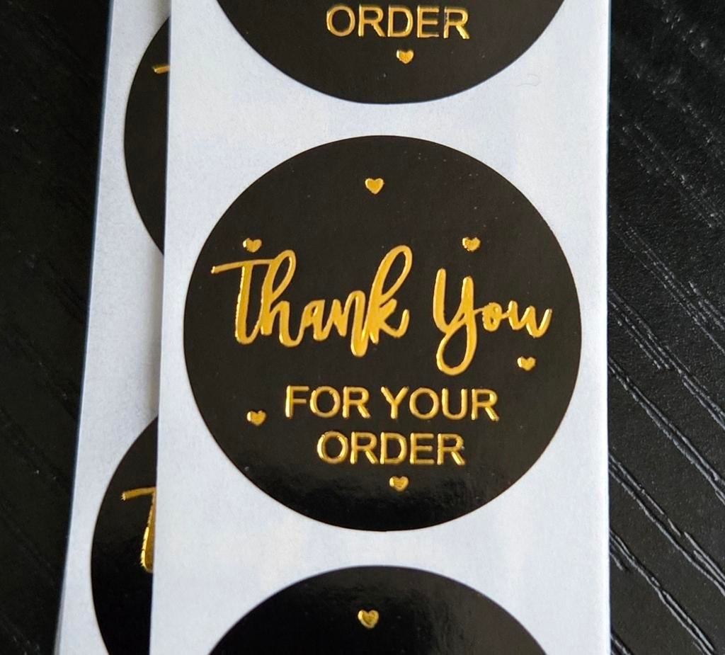 50x 'Thank You For Your Order' Stickers - Zwart/Goud., Hobby en Vrije tijd, Stickers en Plaatjes, Nieuw, Meerdere stickers, Ophalen of Verzenden