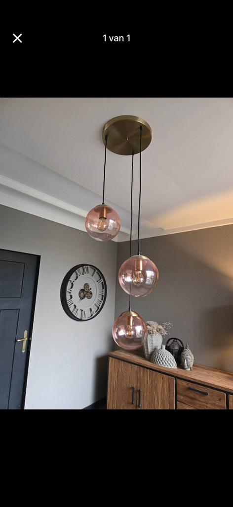 Glas bol lampen roze/goud, Huis en Inrichting, Lampen | Hanglampen, Ophalen, Zo goed als nieuw, Glas, Minder dan 50 cm