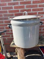 Grote vintage emaille pan met deksel - Grijs, Ophalen of Verzenden