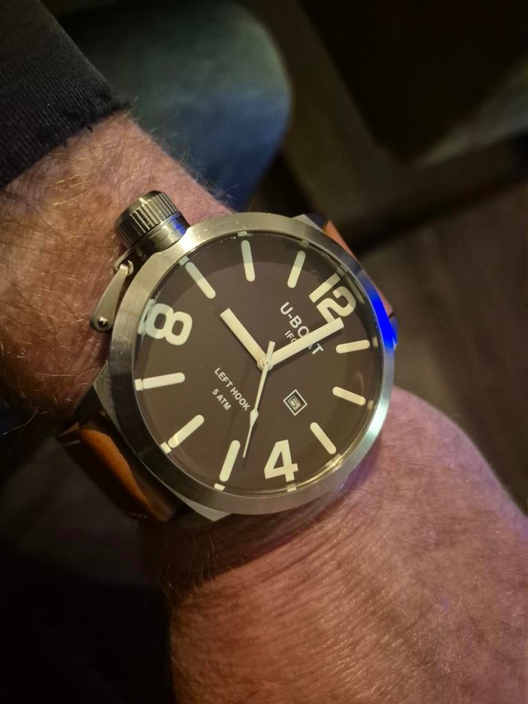 U-Boat B53-08 Lio46m horloge met bruine wijzerplaat, Ophalen of Verzenden, Gebruikt, Leer, Overige merken