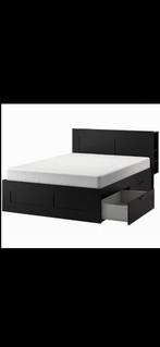 IKEA BRIMNES Tweepersoonsbed met opbergruimte in nieuwstaat., Ophalen, Zwart, Tweepersoons, Zo goed als nieuw