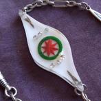 Antieke Horlogeketting met Celluloid Kompaskruis Ornament, Verzenden, Zilver, Zilver, Met strass