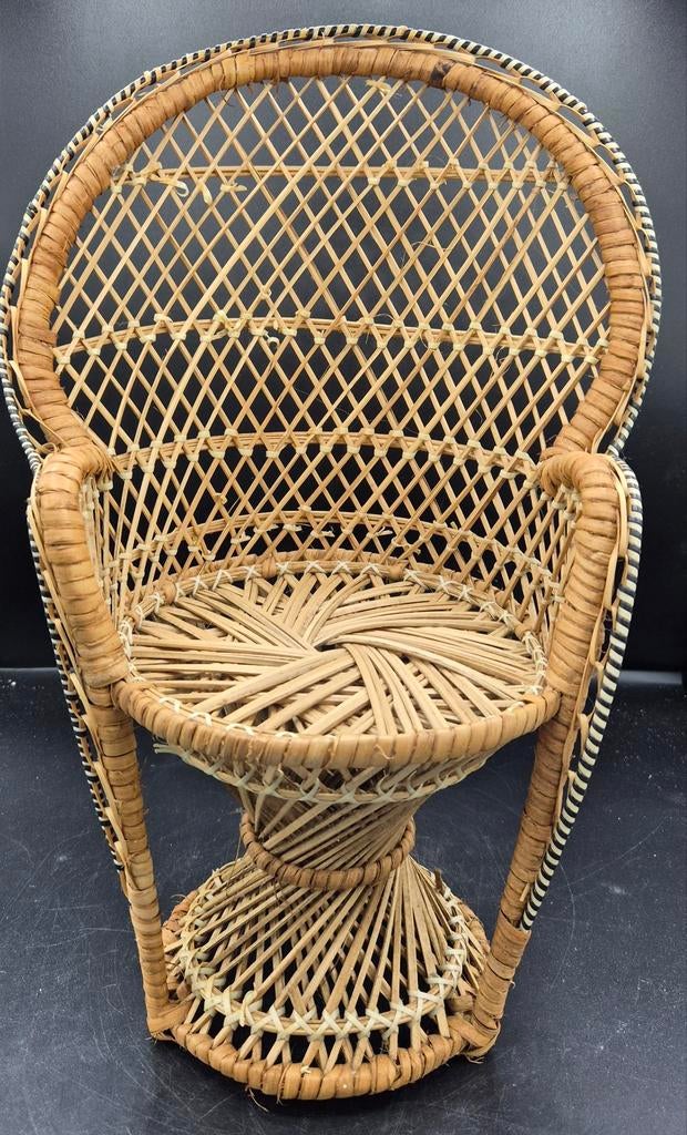 Vintage Rotan Pauwenstoel Miniatuur - Boho Decoratie, Ophalen of Verzenden, Gebruikt