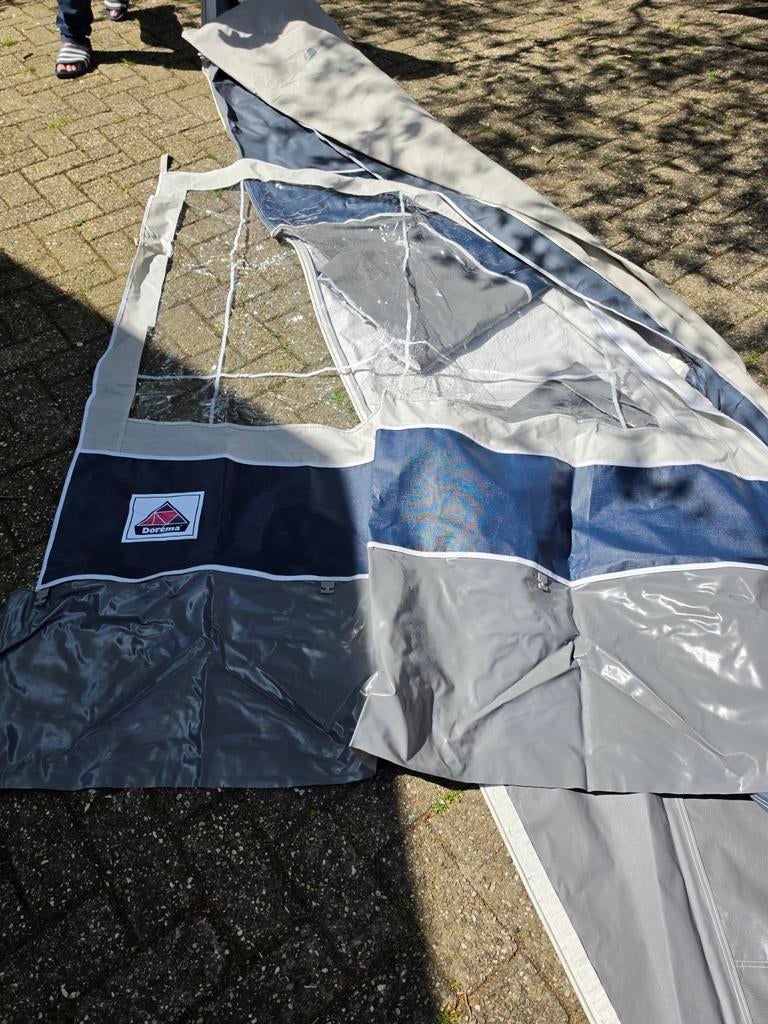 Dorema Panorama Luifel Maat 11 Blauw met Aluminium Stokken, Ophalen