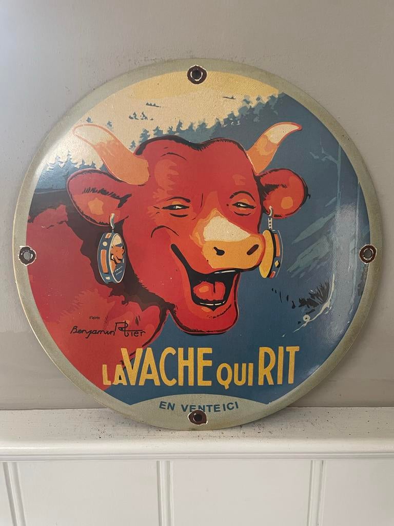 Prachtig La Vache Qui Rit emaille reclamebord - 30 cm rond, Verzamelen, Merken en Reclamevoorwerpen, Ophalen of Verzenden