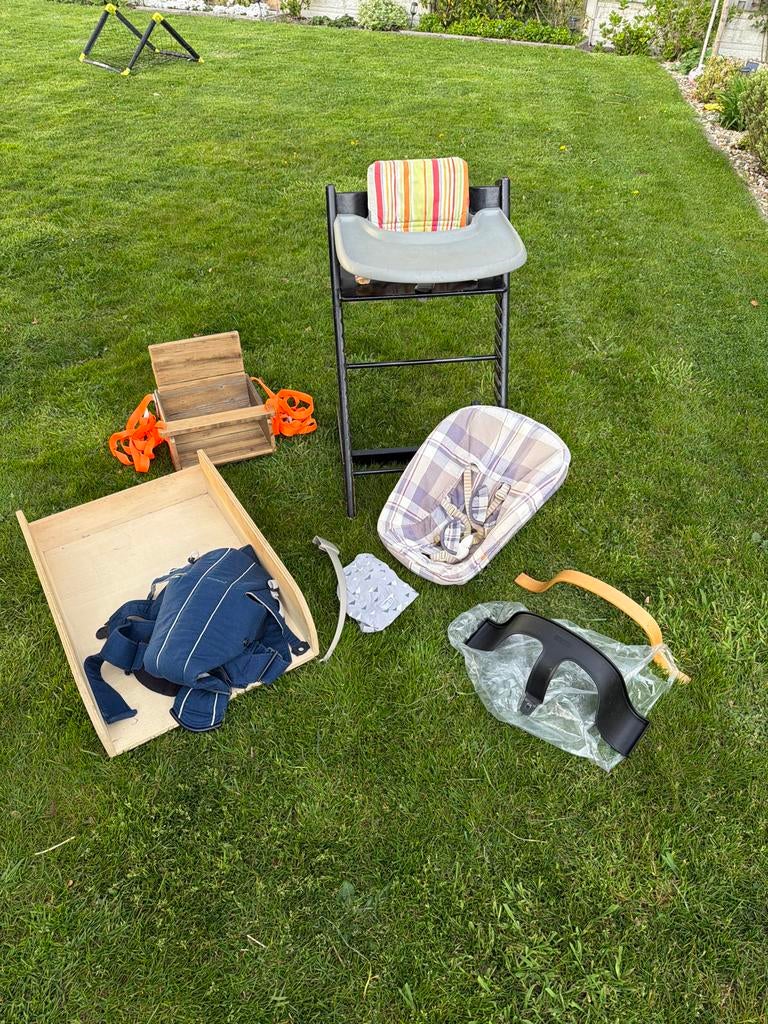 Stokke Trip Trap set + draagzak, schommel, aankleedkussen, Kinderen en Baby's, Kinderstoelen, Ophalen, Gebruikt, Meegroeistoel