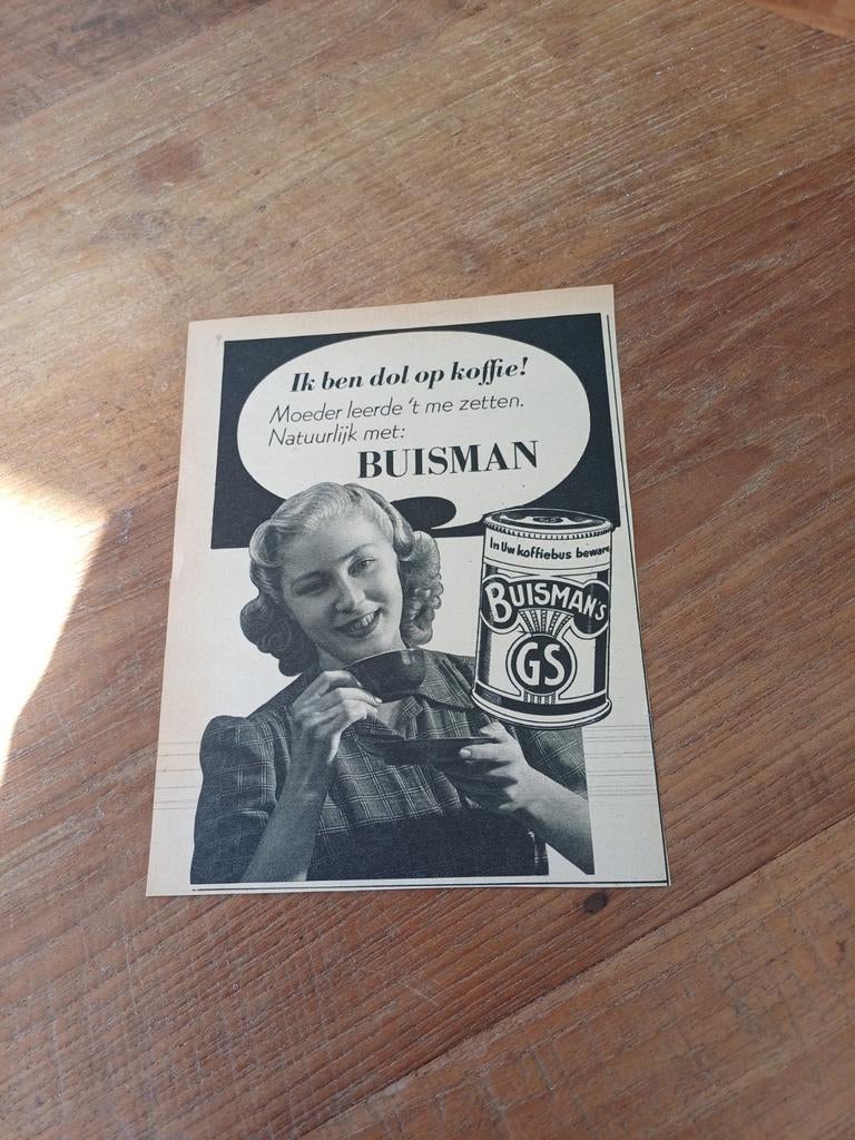 Advertentie van Buisman  ik ben dol op koffie 1951, Verzamelen, Ophalen of Verzenden, Zo goed als nieuw, Overige typen