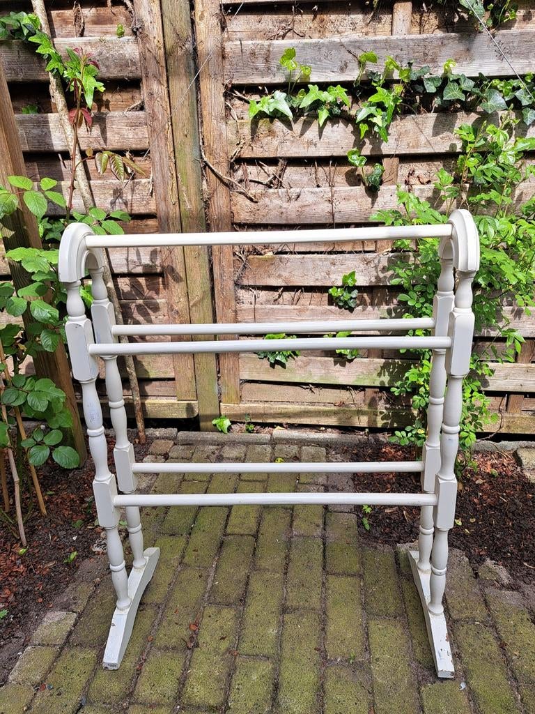 Vintage Kledingrek / Handdoekenrek - Wit Hout, Ophalen, Gebruikt