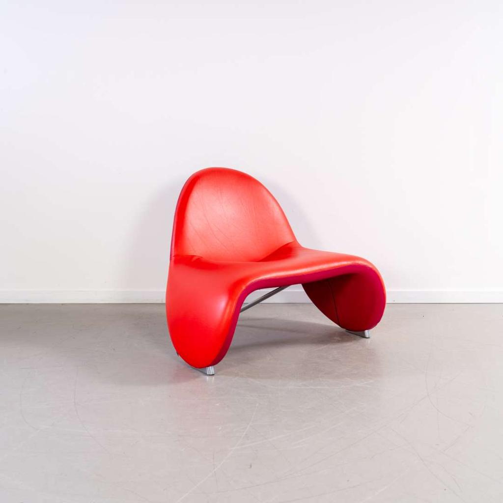 1x Leolux Sella Fauteuil Rood/Roze – Leer