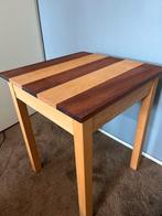 Bijzettafel van beuken en mahonie hout, Ophalen, Minder dan 55 cm, Vierkant, Zo goed als nieuw