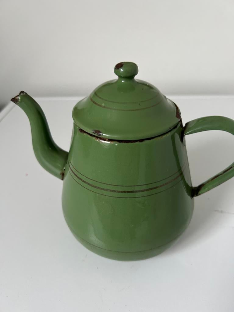 Groen emaille theepotje, Antiek en Kunst, Antiek | Emaille, Ophalen