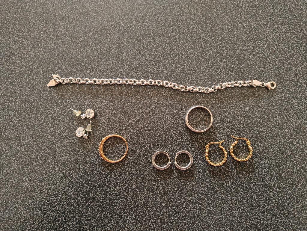 Sieraden set zilver en stainless steel, Ophalen of Verzenden, Gebruikt, Overige kleuren, Zilver
