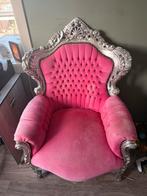 Mooie brocante fauteuil met roze bekleding, Gebruikt, 125 tot 150 cm, Ophalen of Verzenden, 75 tot 100 cm