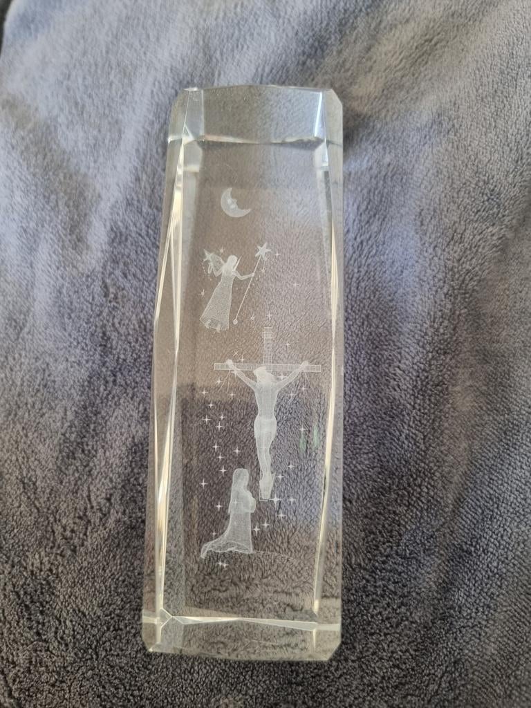 Kristallen religieus ornament met Jezus en engel, Ophalen of Verzenden