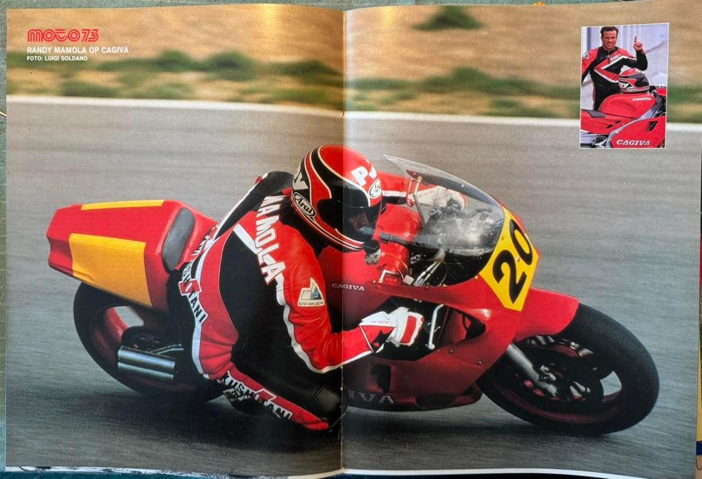 Poster 1988 Randy Mamola op Cagiva, Verzamelen, Verzenden, Zo goed als nieuw, Motoren