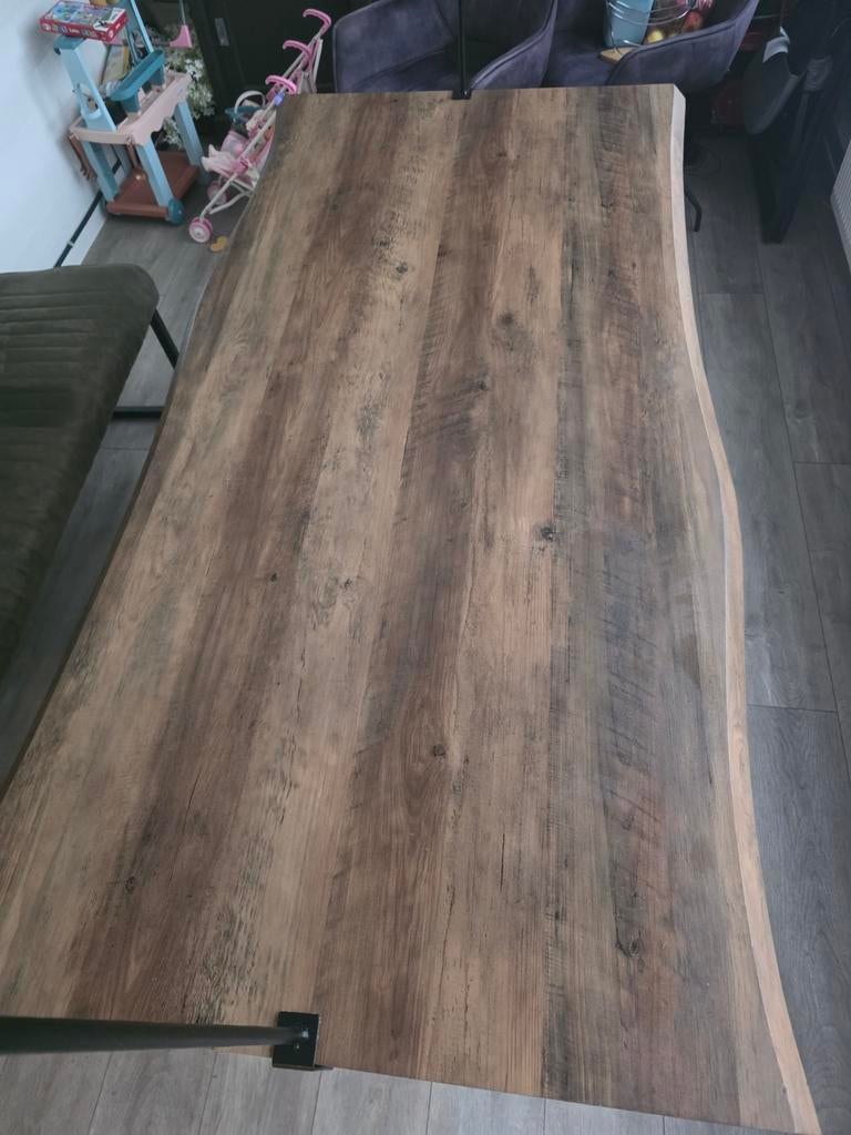 Robuuste keukentafel met metalen onderstel, Gebruikt, Industrieel, Modern, 50 tot 100 cm, Vijf personen of meer