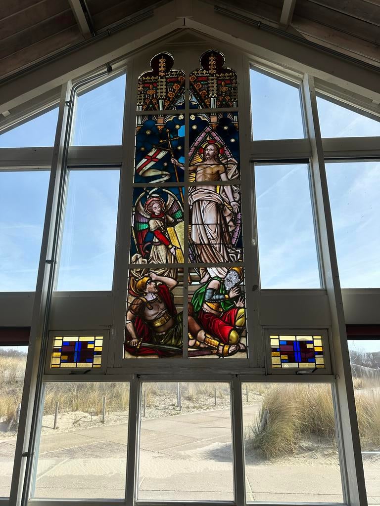 Kerkraam met glas-in-lood, Antiek en Kunst, Ophalen of Verzenden