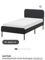 Slattum 1 persoonsbed zwart leer met lattenbodem, Ophalen, Gebruikt, 90 cm, Eenpersoons