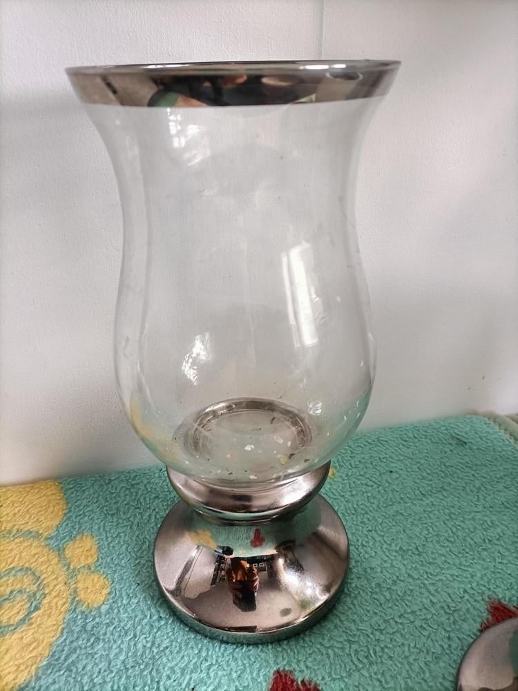 2 windlichten op keramieken voet, Ophalen, Overige materialen, Gebruikt, Overige kleuren