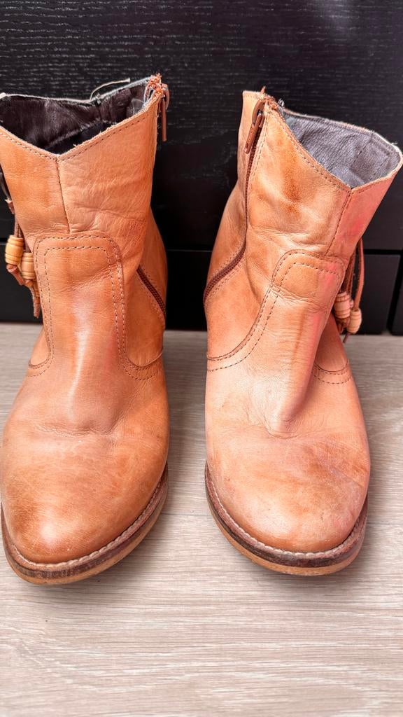 Bruine leren laarzen met rits maat 39, Ophalen of Verzenden, Gedragen, Bruin, Lage of Enkellaarzen