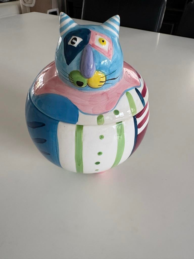 Keramieken bonbonnière in de vorm van een kat, Antiek en Kunst, Antiek | Keramiek en Aardewerk, Ophalen of Verzenden