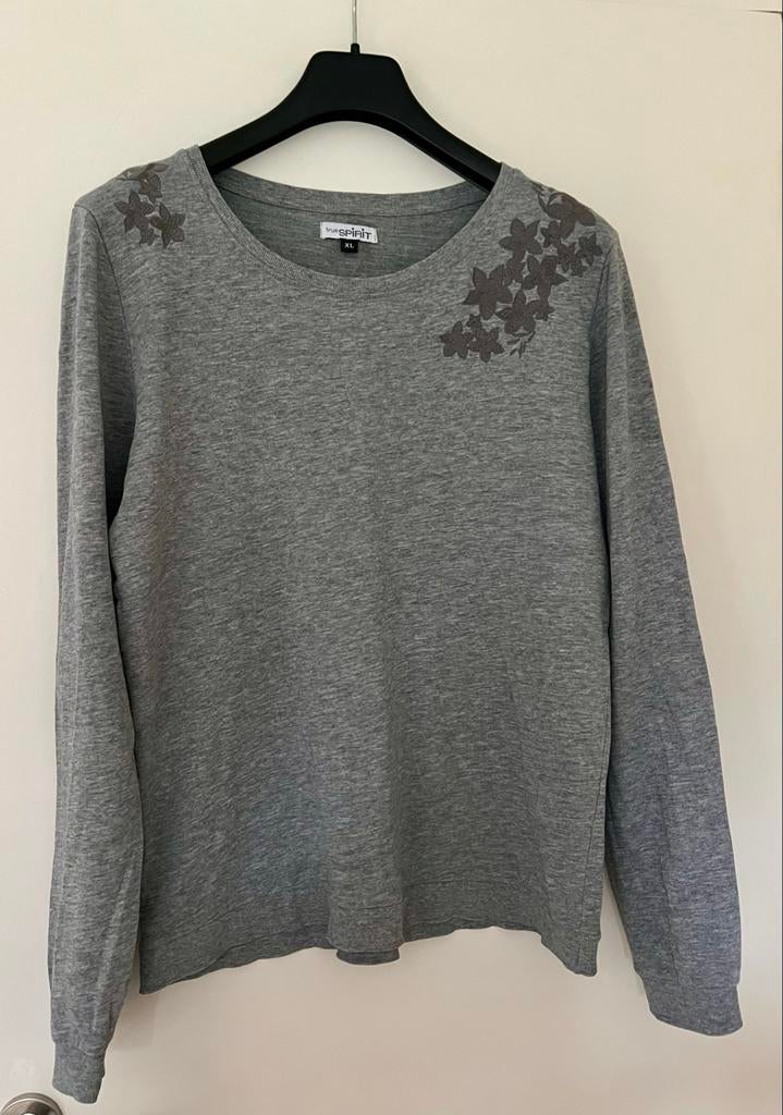 Grijze True Spirit longsleeve met bloemenprint, maat XL, Maat 46/48 (XL) of groter, Ophalen of Verzenden, Zo goed als nieuw, Lange mouw