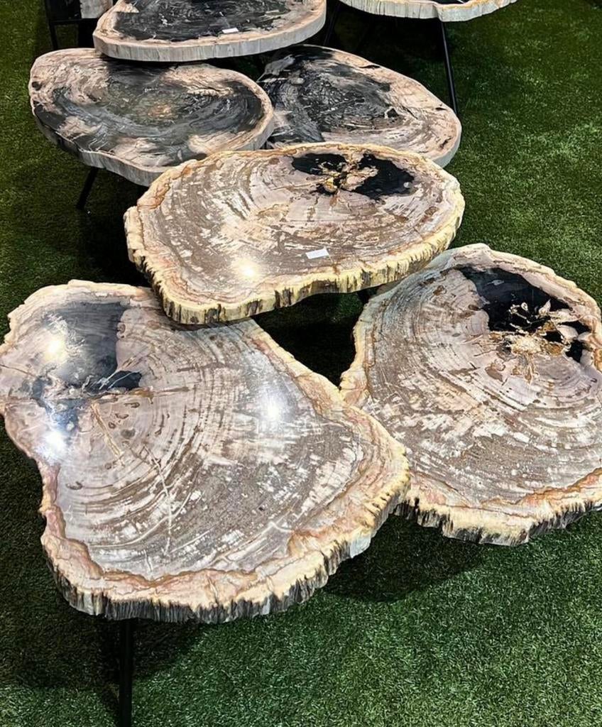 Versteend houten salontafels bijzettafels €249,- !, Huis en Inrichting, Tafels | Salontafels, Ophalen, 50 tot 100 cm, Rond, Zo goed als nieuw