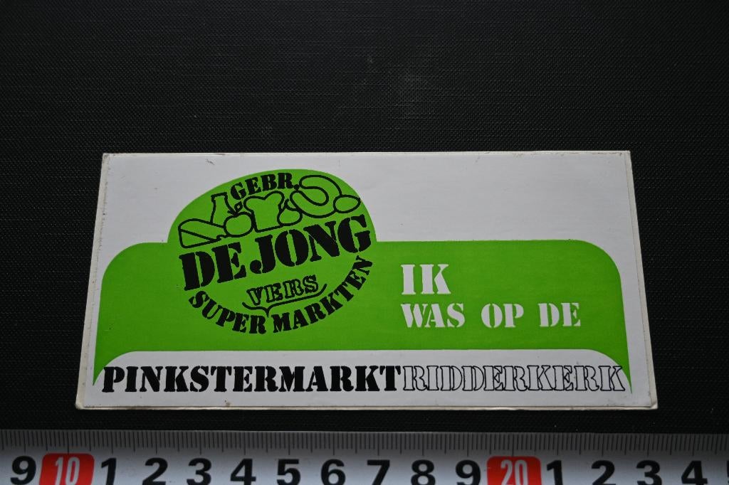sticker supermarkt gebr. DE JONG pinkstermarkt ridderkerk, Verzamelen, Stickers, Ophalen, Zo goed als nieuw