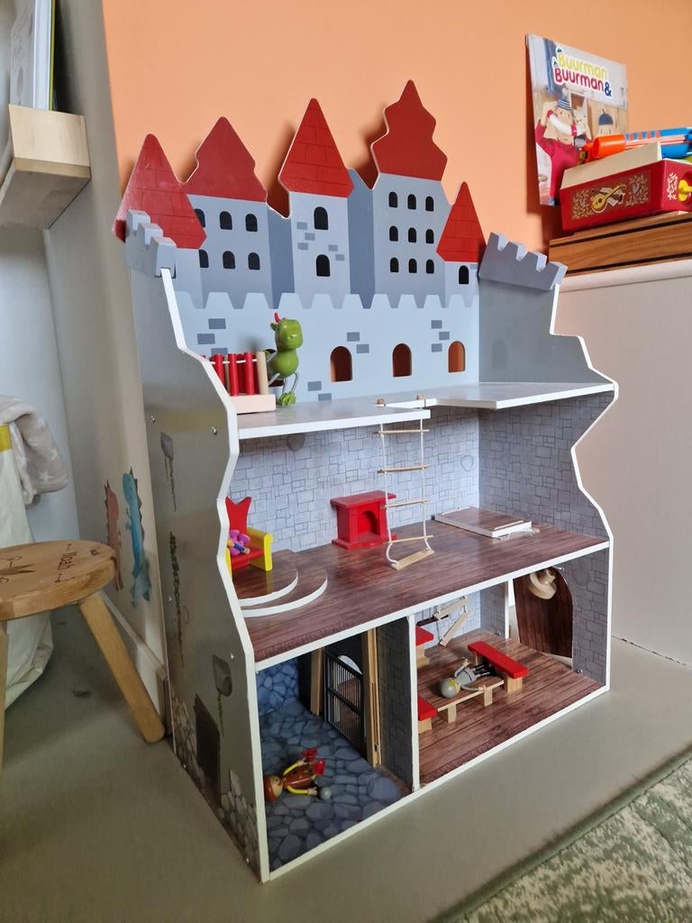 Groot Houten Ridderkasteel Poppenhuis Speelhuis, Ophalen, Gebruikt, Poppenhuis