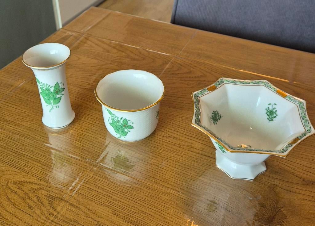 Herend porselein set: vaas, pot en schaal, Ophalen of Verzenden