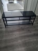 Moderne Zwarte Glazen TV-Meubel met Twee Planken, 100 tot 150 cm, Ophalen of Verzenden, Zo goed als nieuw, Glas