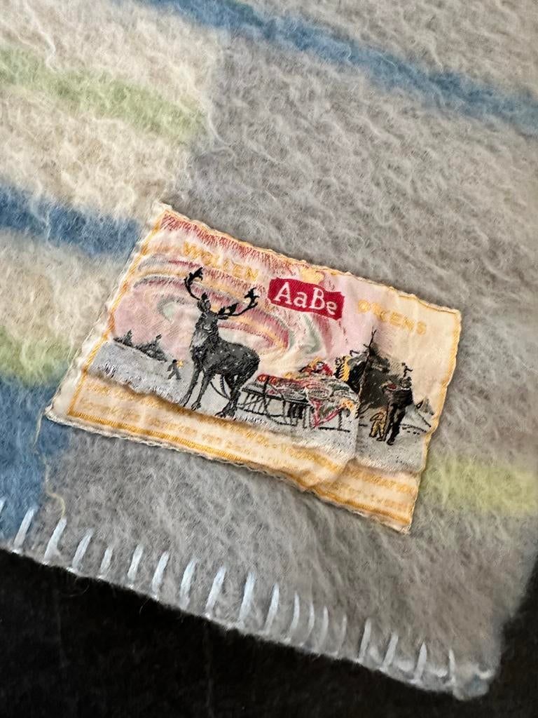 Vintage Aabe wollen deken - Geruit - Blauw/Groen/Grijs, Huis en Inrichting, Woonaccessoires | Plaids en Woondekens, Ophalen of Verzenden