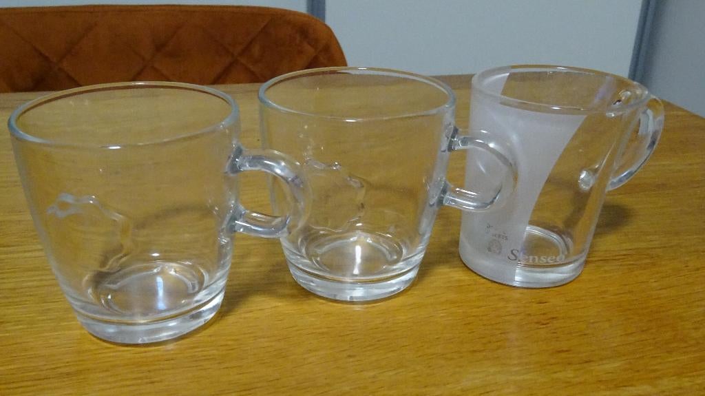 3 Senseo Koffiekopjes Van Douwe Egberts Van Glas., Huis en Inrichting, Keuken | Servies, Gebruikt, Ophalen of Verzenden, Glas