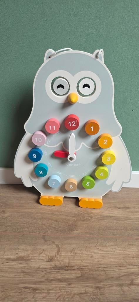 Janod Houten Uil Klok Puzzel - Leer Klokkijken, Ophalen of Verzenden, Zo goed als nieuw, Puzzelen