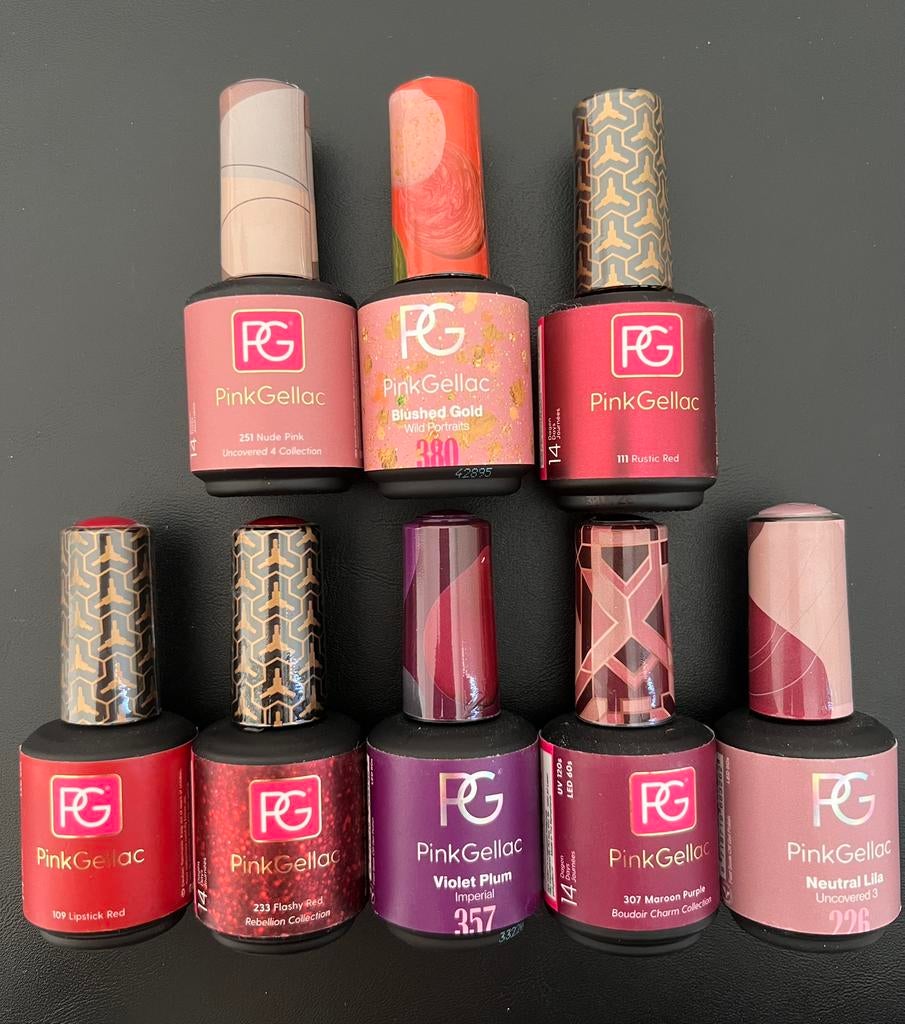 Potjes Pink Gellac 8 mooie kleuren, Ophalen of Verzenden, Zo goed als nieuw, Overige kleuren, Handen en Nagels