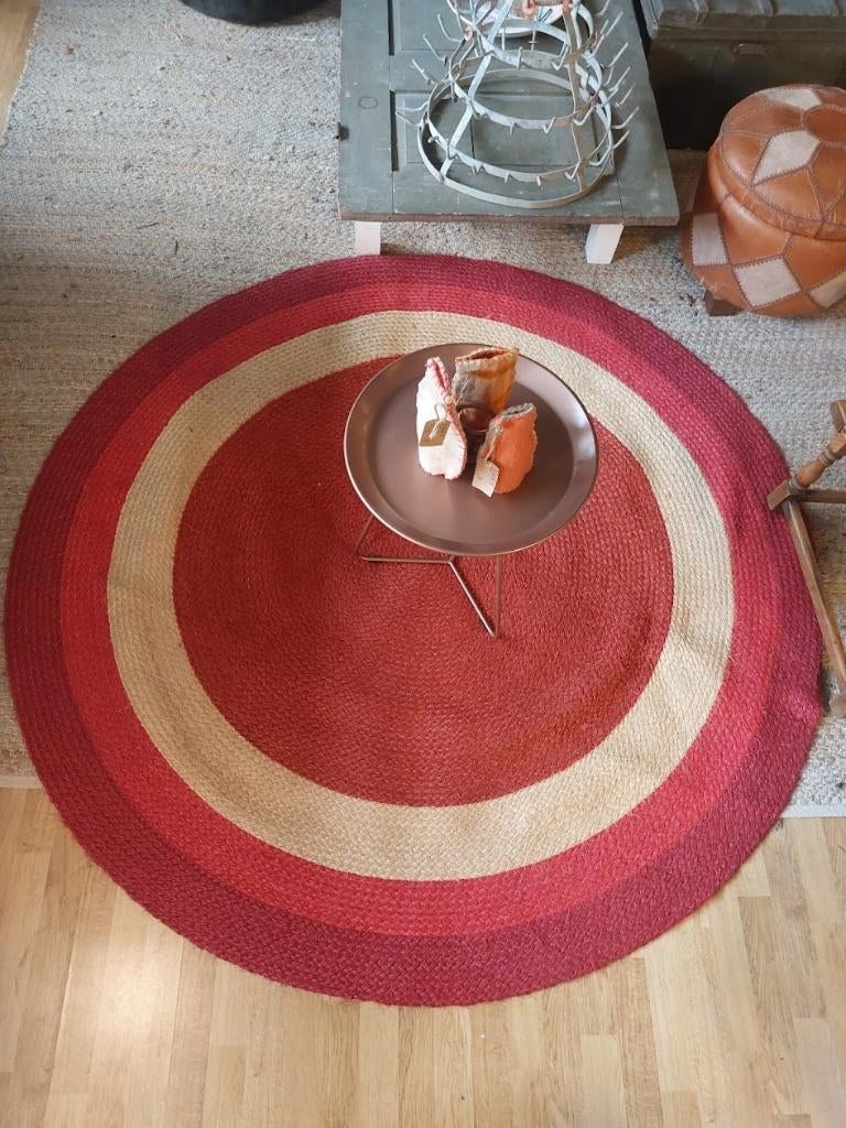 Rond hand gevlochten vloerkleed met jute, Ophalen of Verzenden, Zo goed als nieuw, Rond, 150 tot 200 cm